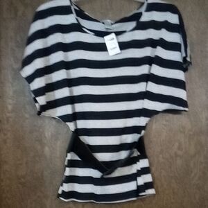 Charlotte Russe Black and Gray Striped Short Sleeve Top